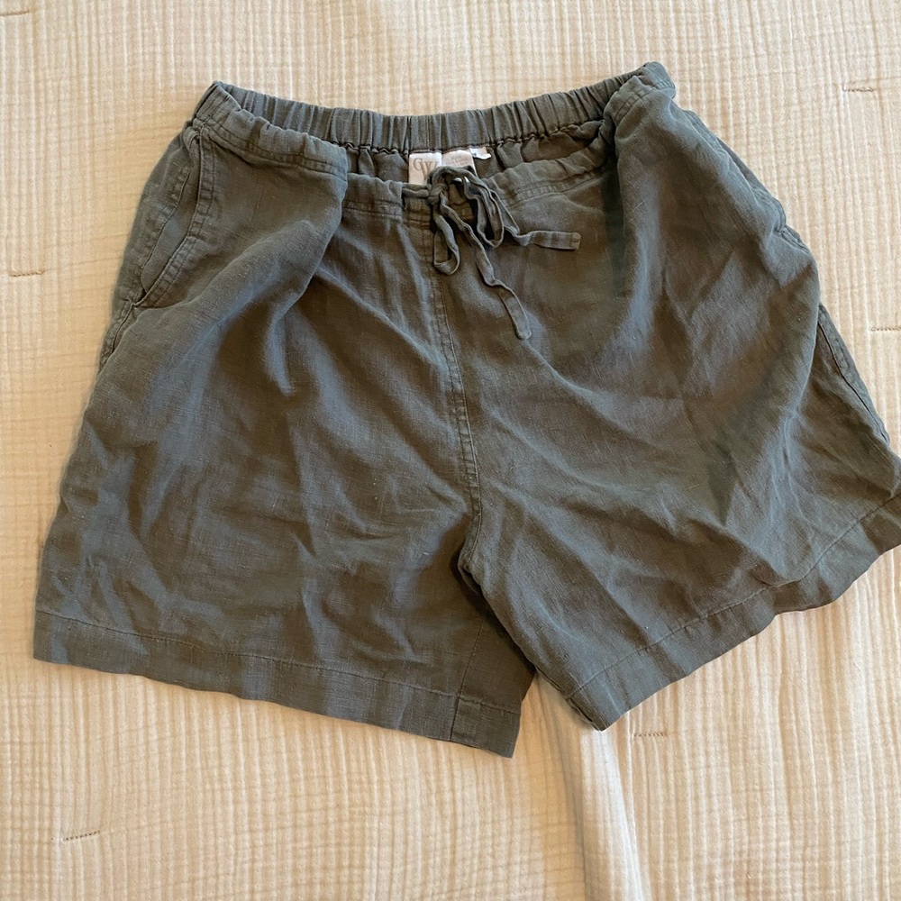 Vintage Olive Green Linen Shorts